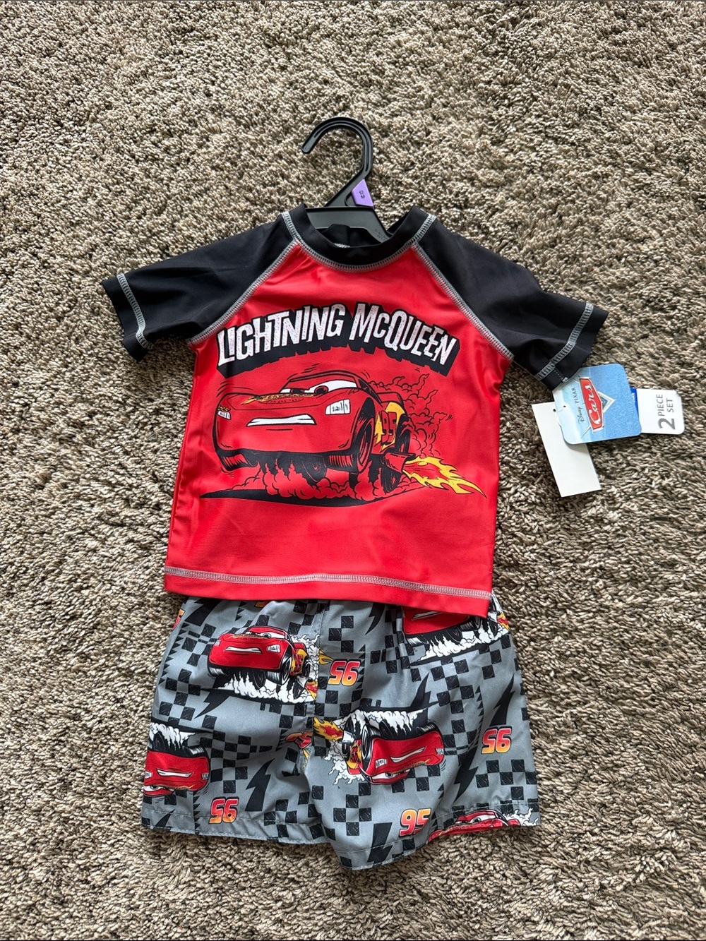 Disney Pixar Lightning McQueen Red & Black Kids Swim Set 12 months NEW